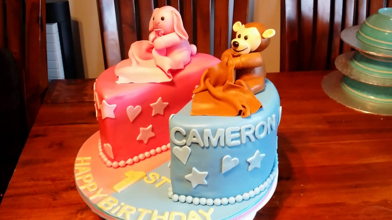 Boy and girl twins birthday cake